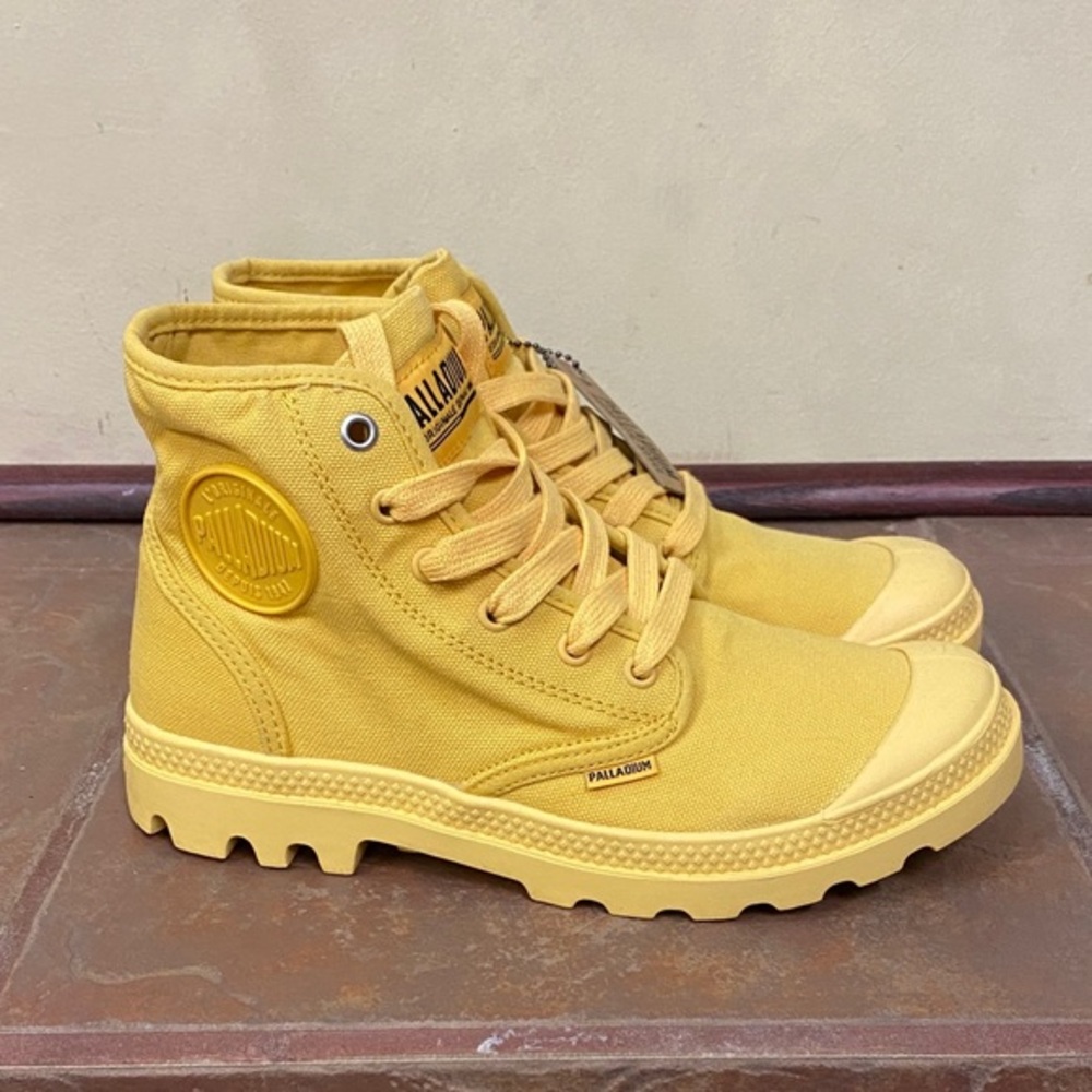 New! Palladium Kid's Pampa Hi V boots in the marigold color